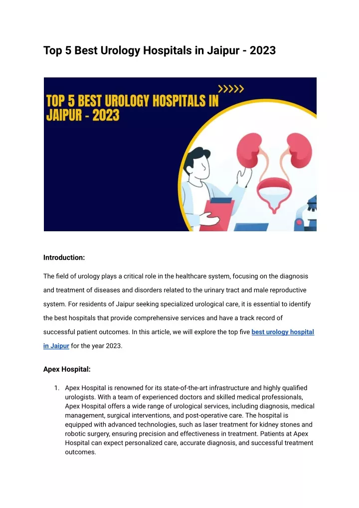 top 5 best urology hospitals in jaipur 2023