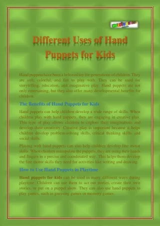 Different Uses of Hand Puppets for Kids