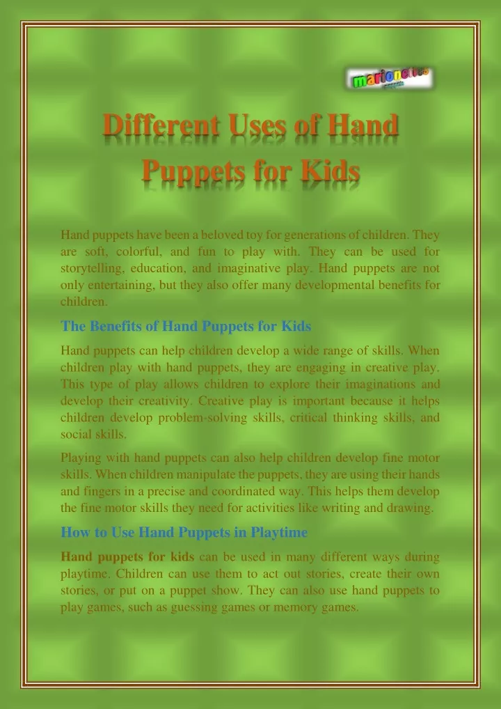 different uses of hand puppets for kids