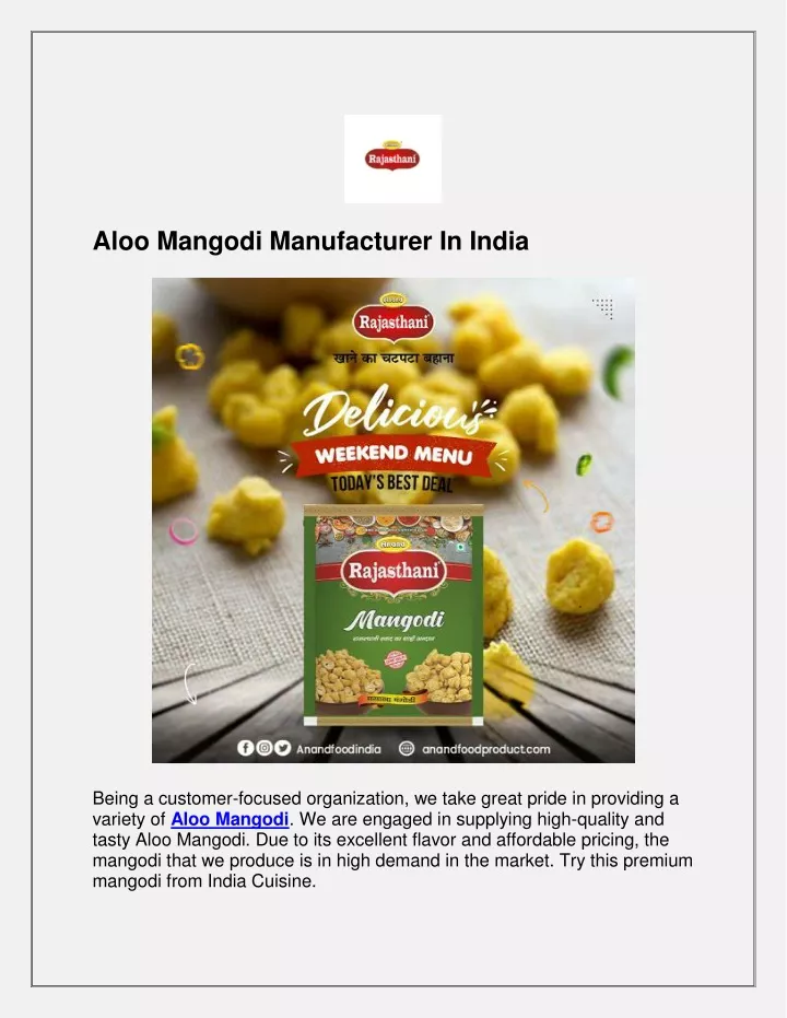 aloo mangodi manufacturer in india