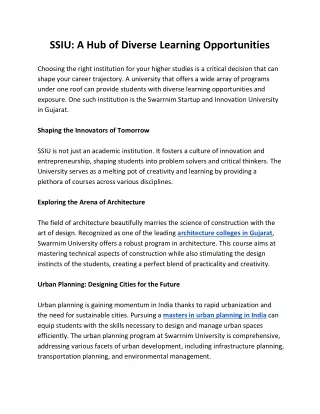 ssiu a hub of diverse learning opportunities