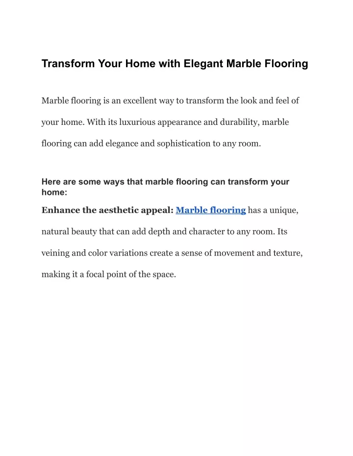 transform your home with elegant marble flooring