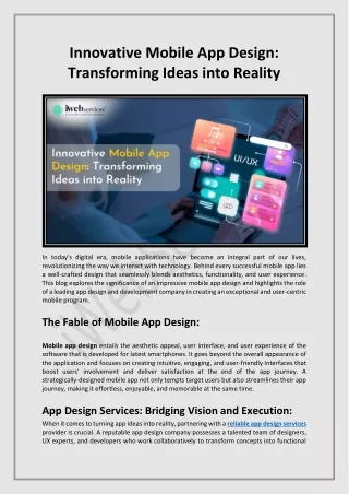 Innovative Mobile App Design Transforming Ideas into Reality