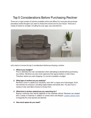 Top 5 Considerations Before Purchasing Recliner