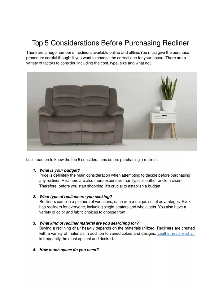 top 5 considerations before purchasing recliner