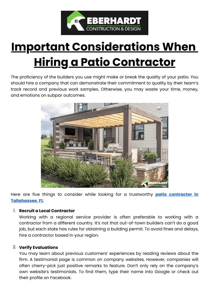 important considerations when hiring a patio