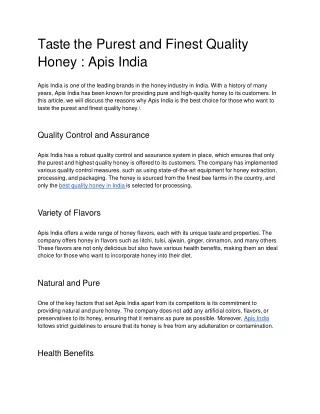 Taste the Purest and Finest Quality Honey | Apis India