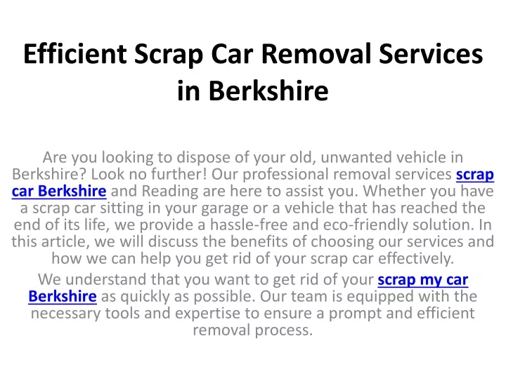 efficient scrap car removal services in berkshire