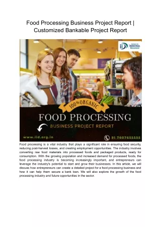 Food Processing Business Project Report _ Customized Bankable Project Report
