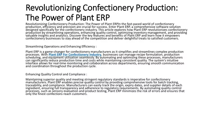 revolutionizing confectionery production the power of plant erp