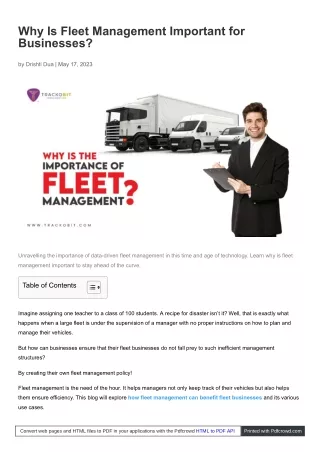 Why Is Fleet Management Important for Businesses?