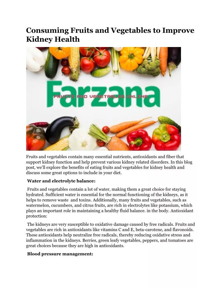 consuming fruits and vegetables to improve kidney