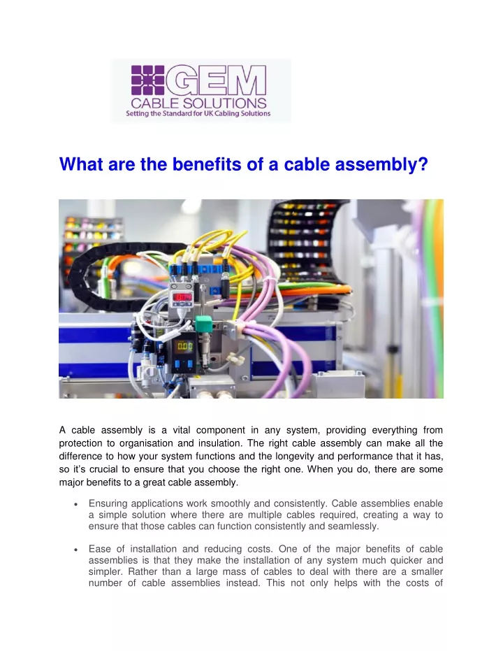 what are the benefits of a cable assembly