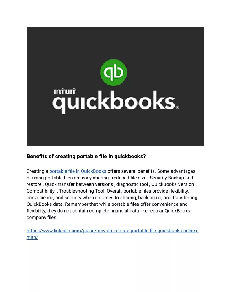 benefits of creating portable file in quickbooks