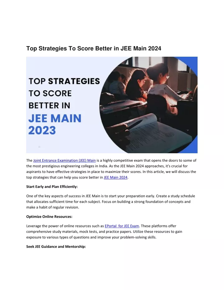 top strategies to score better in jee main 2024