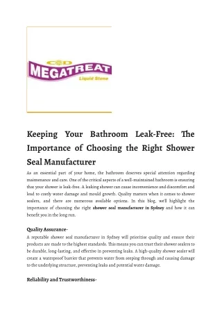 Keeping Your Bathroom Leak-Free_ The Importance of Choosing the Right Shower Seal Manufacturer web blog (Megatreat)