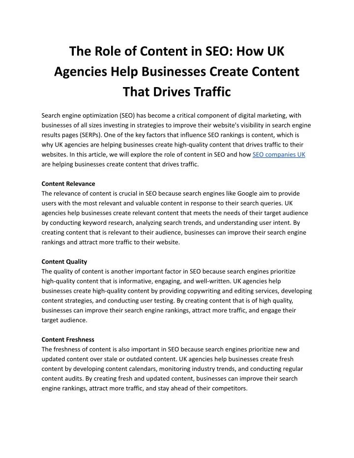 the role of content in seo how uk agencies help
