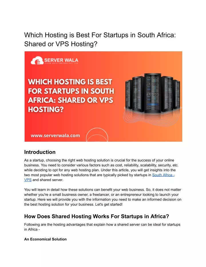 which hosting is best for startups in south