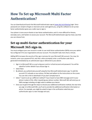 How To Set up Microsoft Multi Factor Authentication?