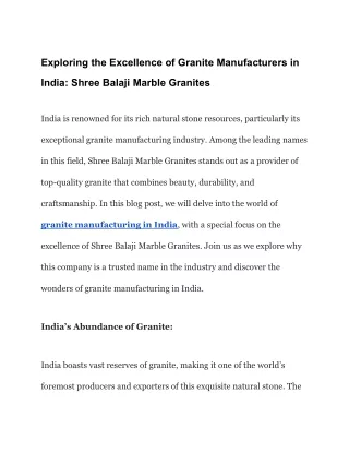 Exploring the Excellence of Granite Manufacturers in India_ Shree Balaji Marble Granites