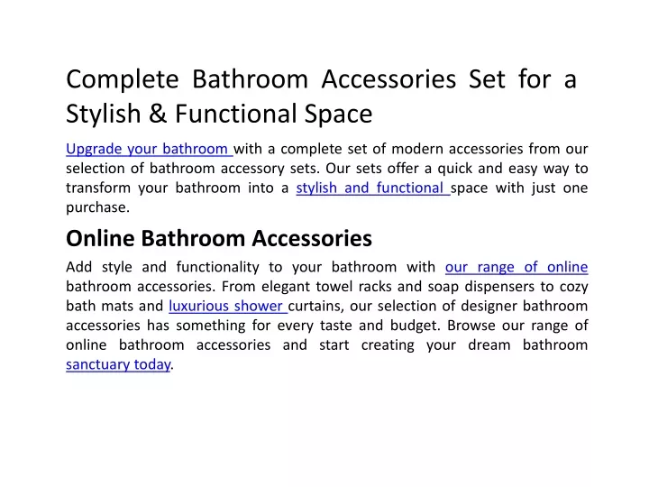 complete bathroom accessories set for a stylish