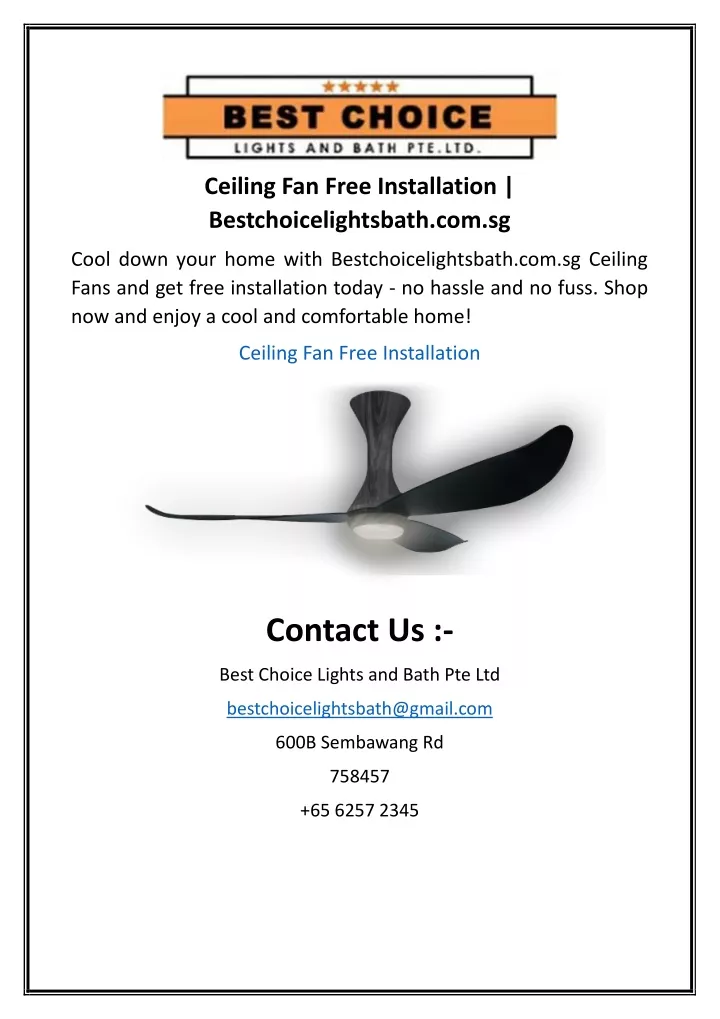 ceiling fan free installation