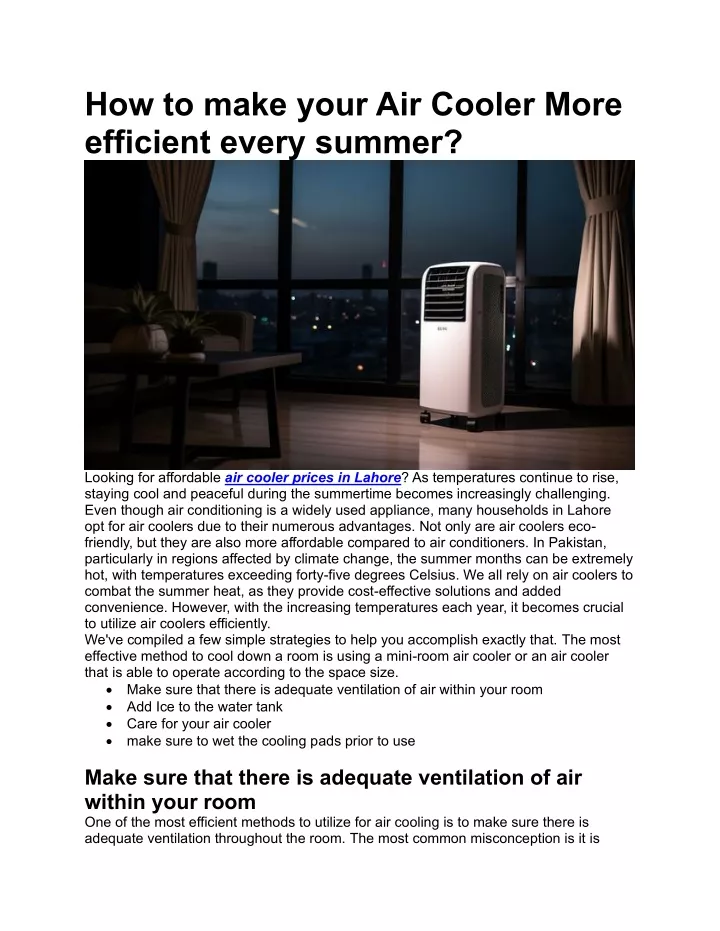 how to make your air cooler more efficient every