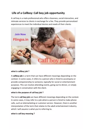 life of a callboy call boy job opportunity