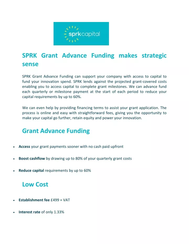 sprk grant advance funding makes strategic sense