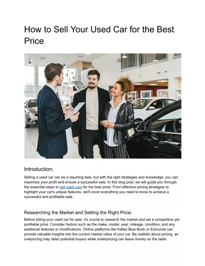 how to sell your used car for the best price