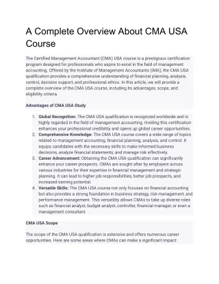 A Complete Overview About CMA USA Course