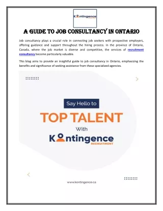 A Guide to Job Consultancy in Ontario