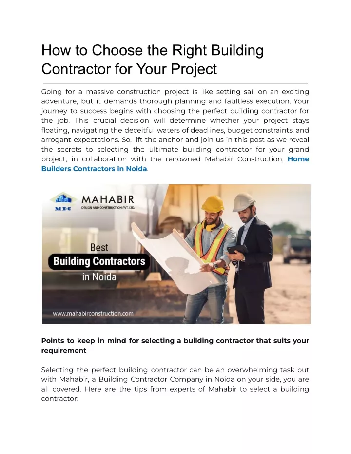 how to choose the right building contractor