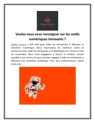Voulez-vous vous renseigner sur les outils numériques innovants ?