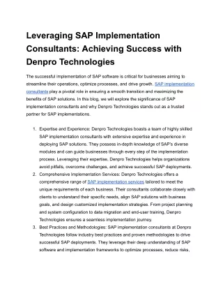 Leveraging SAP Implementation Consultants_ Achieving Success with Denpro Technologies