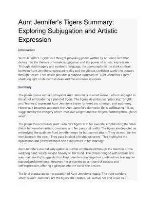 Aunt Jennifer's Tigers Summary_ Exploring Subjugation and Artistic Expression