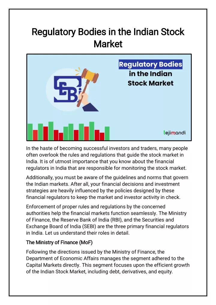 regulatory bodies in the indian stock regulatory