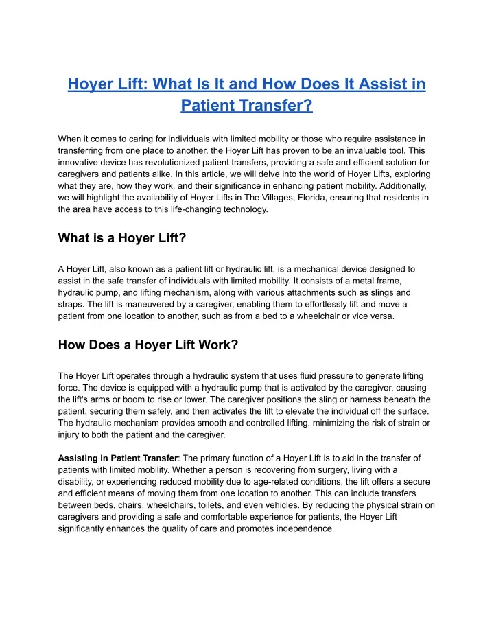 hoyer lift what is it and how does it assist