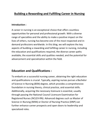 building a rewarding and fulfilling career