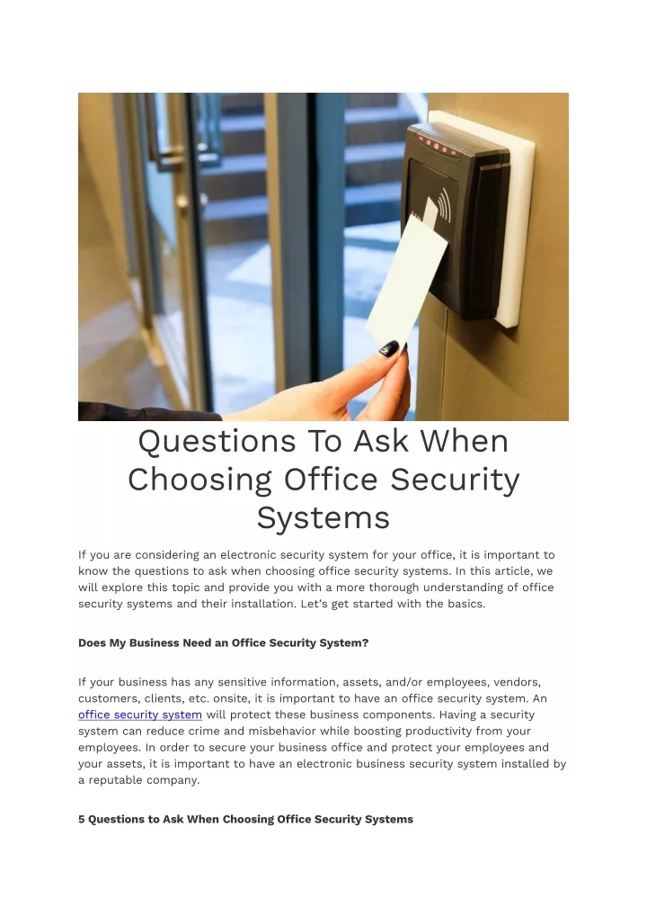 questions to ask when choosing office security
