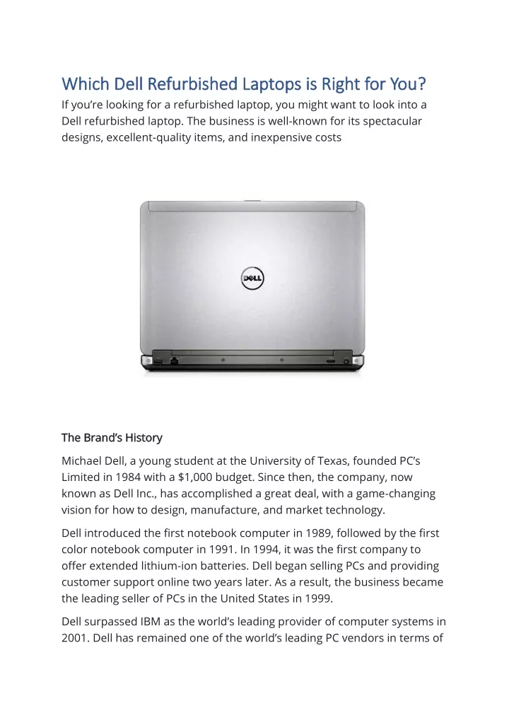 which dell refurbished laptops is right