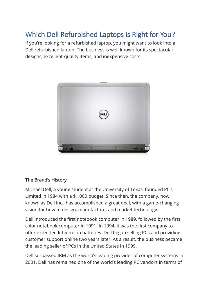 PPT - Which Dell Refurbished Laptops Is Right For You PowerPoint ...