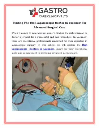 Finding The Best Laparoscopic Doctor In Lucknow For Advanced Surgical Care