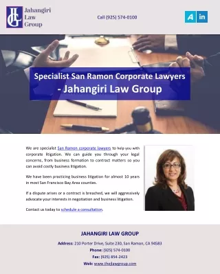 Specialist San Ramon Corporate Lawyers - Jahangiri Law Group