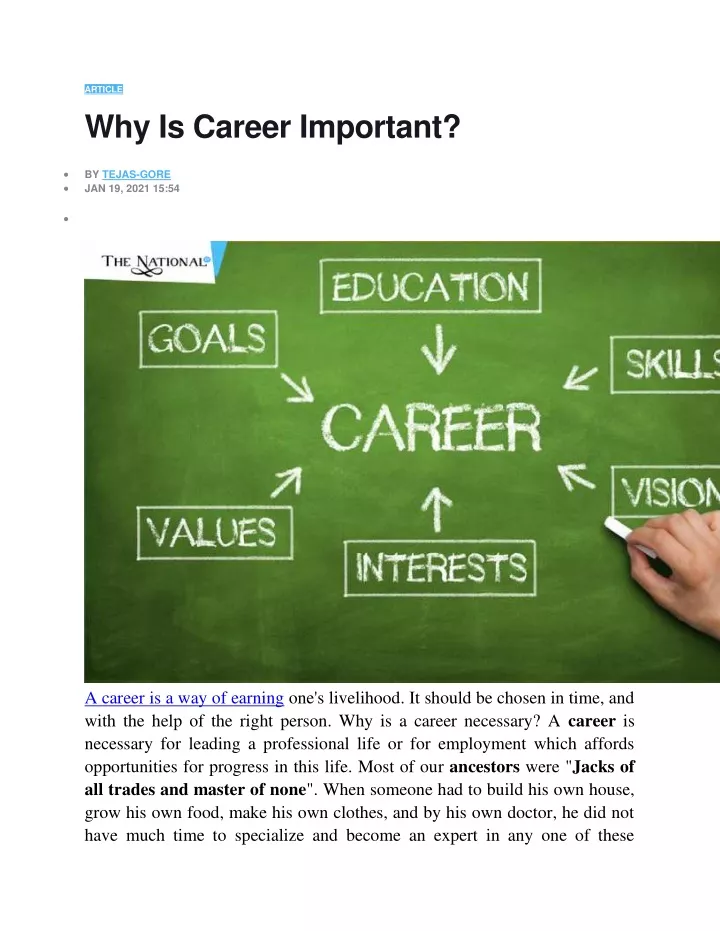 article why is career important