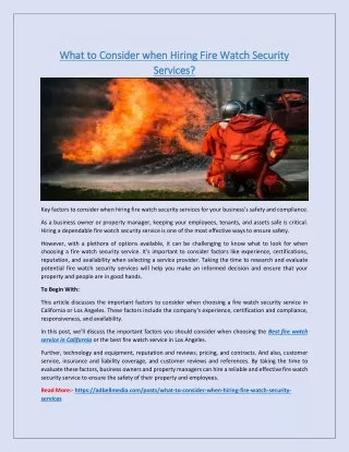 What to Consider when Hiring Fire Watch Security Services?