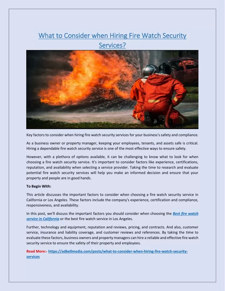 what to consider when hiring fire watch security