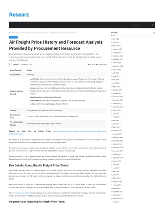 Air Freight Price History and Forecast Analysis Provided by Procurement Resource