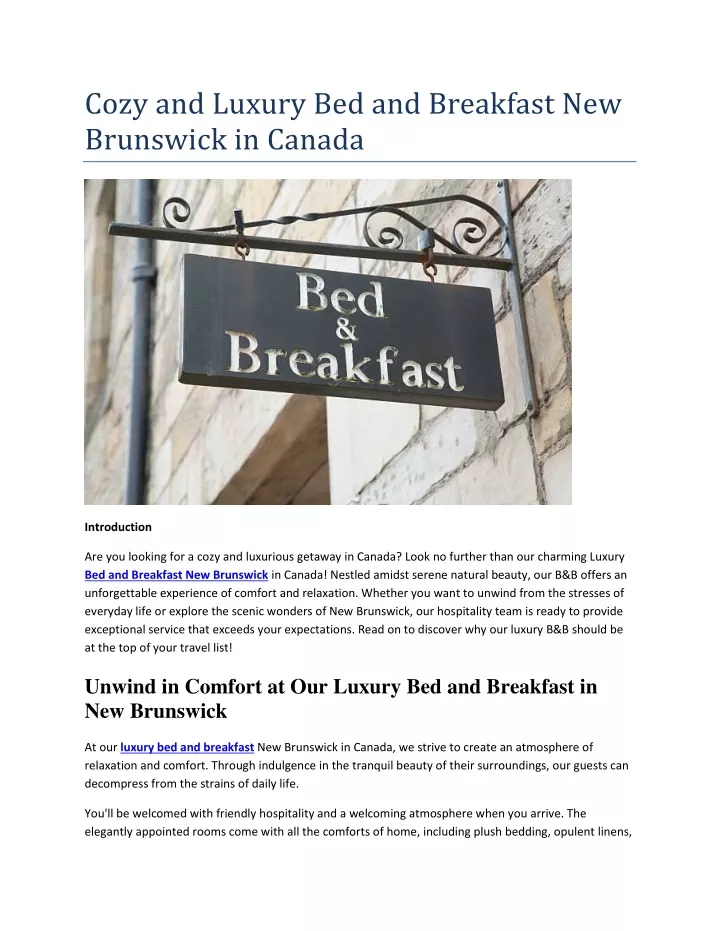 cozy and luxury bed and breakfast new brunswick