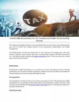 Contact G&S Accountancy Inc. For Trucking and Freight Tax Accounting Services